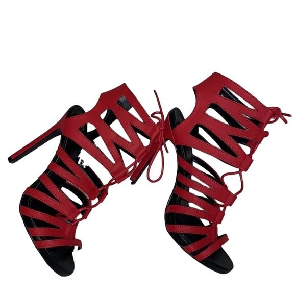 Women's Open Toe Strappy Red Sandals (Size 7) - Picture 8 of 9